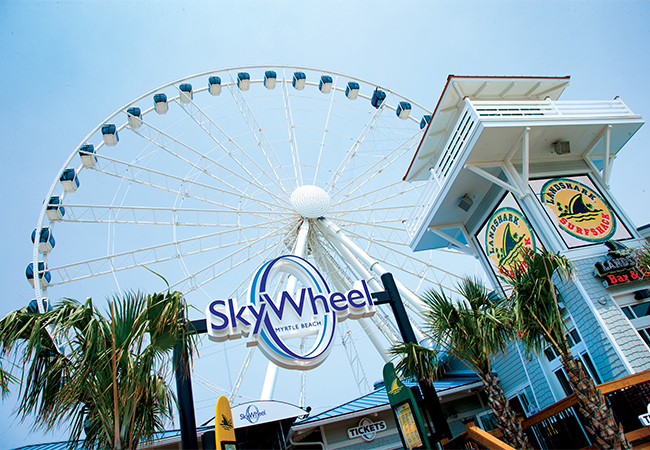 The second-tallest Ferris wheel in North America east of the Mississippi, the Myrtle Beach SkyWheel is 187 feet tall and is composed of 42 glass enclosed, temperature controlled gondolas.