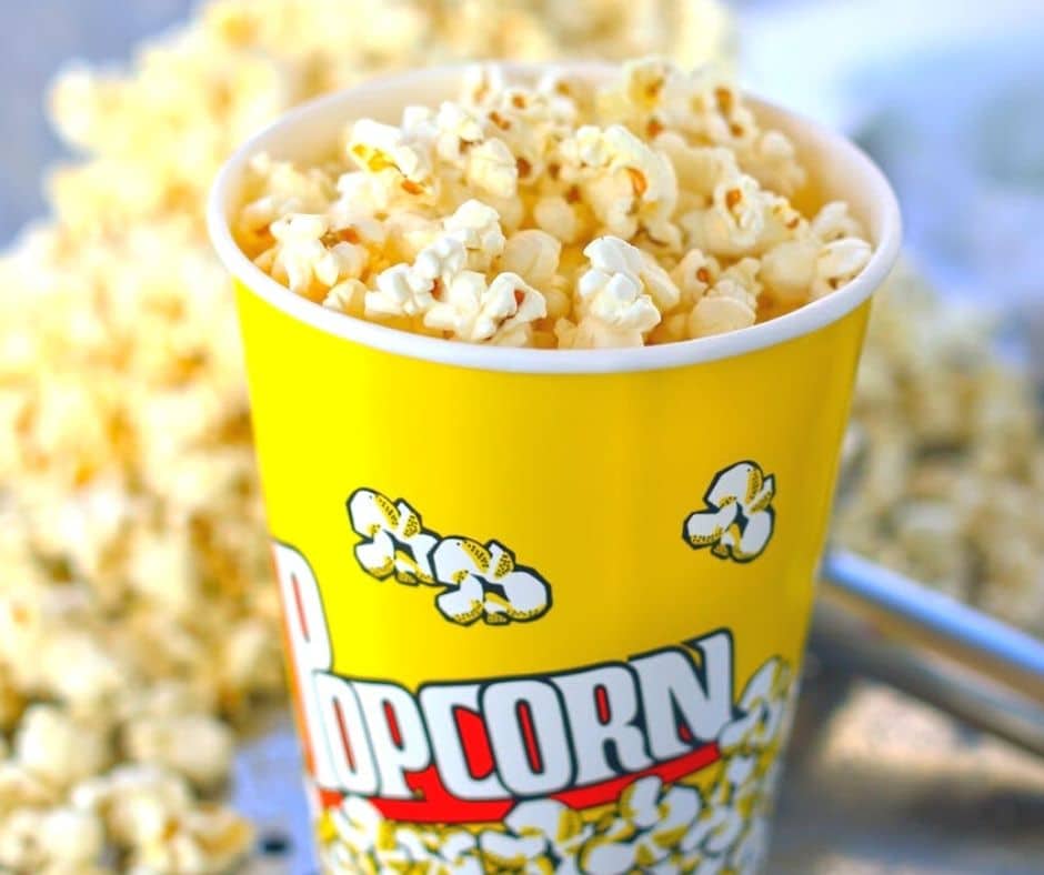 Movie theatre popcorn in a container