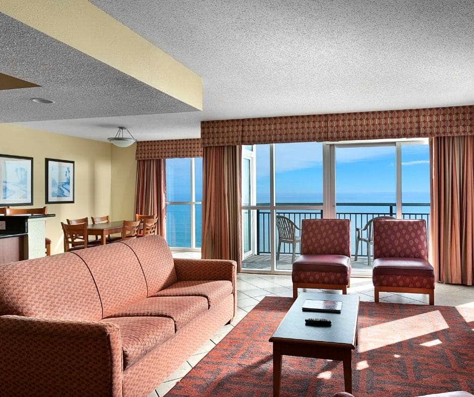 Oceanfront 4 Bedroom Condo Living Room at Bay View Resort