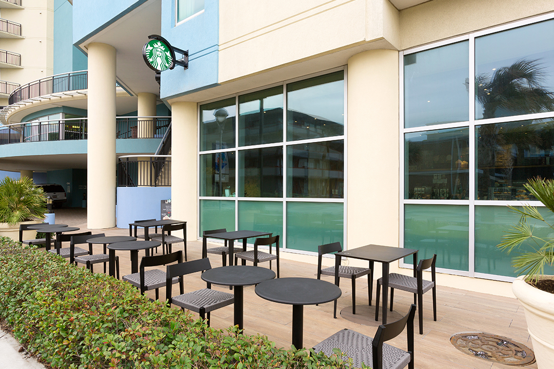 Outdoor seating for onsite Starbucks