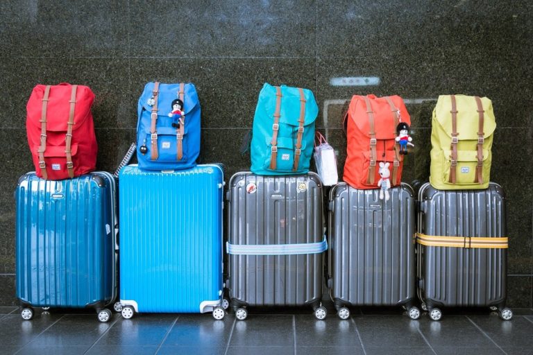 luggage lined up in airport