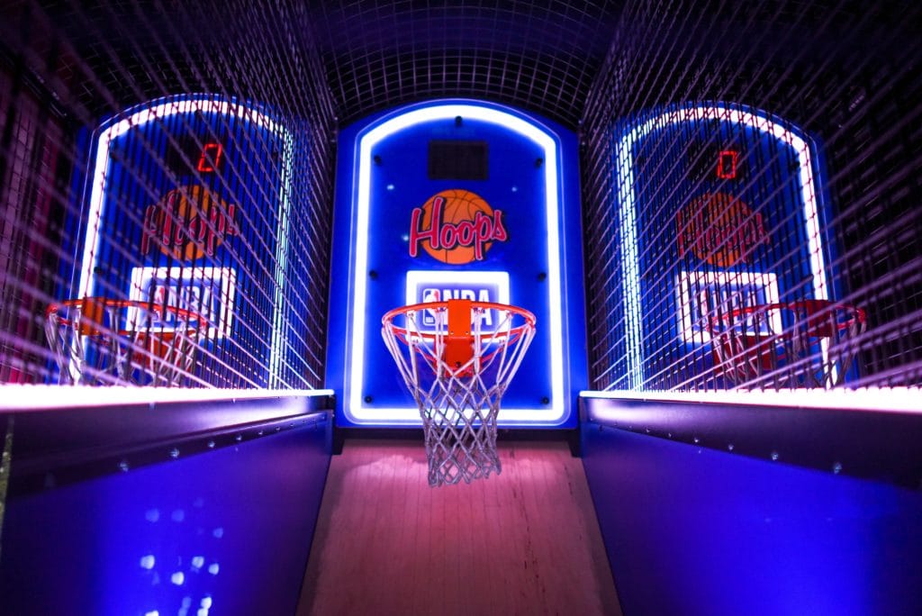 basketball hoops in an arcade